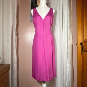 Ann Taylor Sleeveless V-Neck Wrap Pink Silk Midi Dress Womens Office Glam